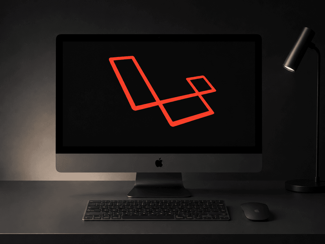 iMac с логотипом Laravel на экране