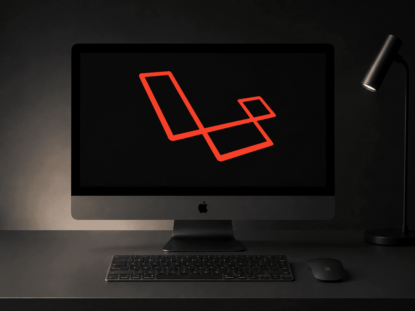 iMac с логотипом Laravel на экране