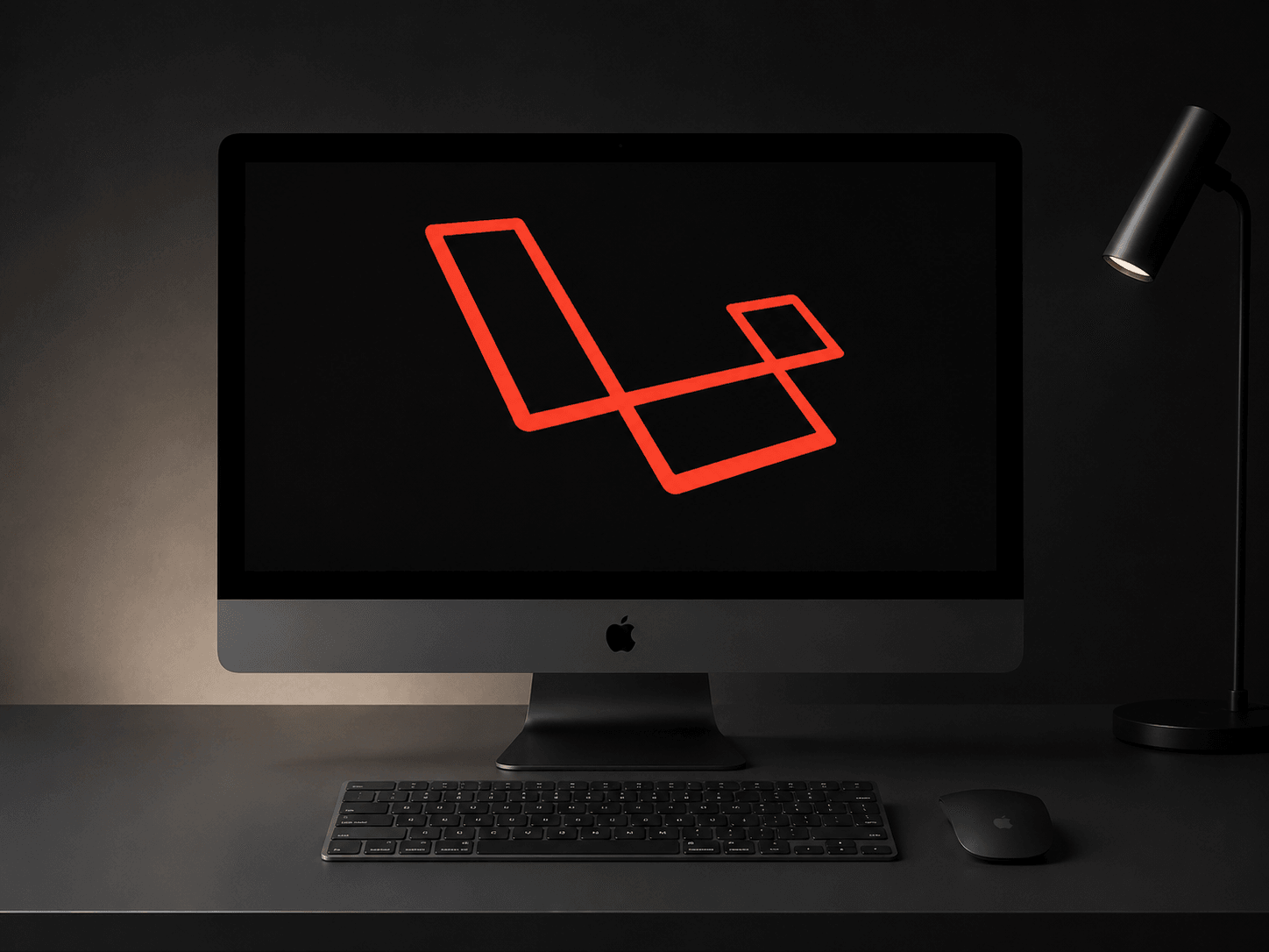 iMac с логотипом Laravel на экране